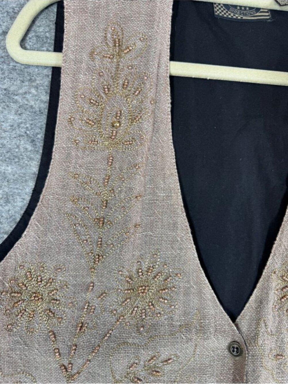 Vintage Beaded Linen Blend Vest Taupe Medium Boho Western Cottagecore Festival - Picture 13 of 16